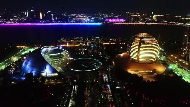 杭州钱江新城城市阳台夜景实拍视频素材