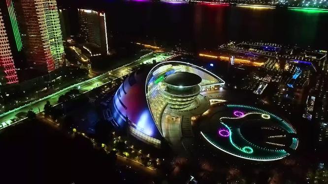 杭州钱江新城城市阳台夜景实拍视频素材
