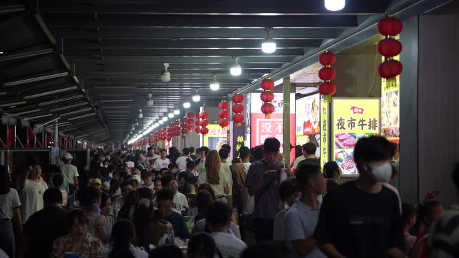 杭州啦喜街美食街夜景视频素材