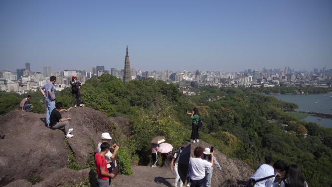 杭州西湖宝石山风景实拍视频