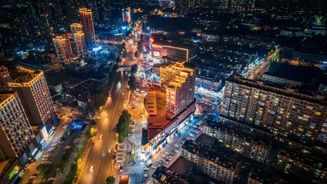 沈阳沈北新区城市街道夜景航拍