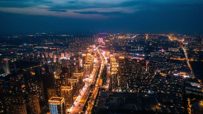 辽宁沈阳沈北新区城市风景夜景航拍