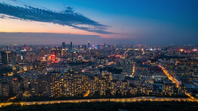 中国辽宁沈阳城市夜景航拍万家灯火