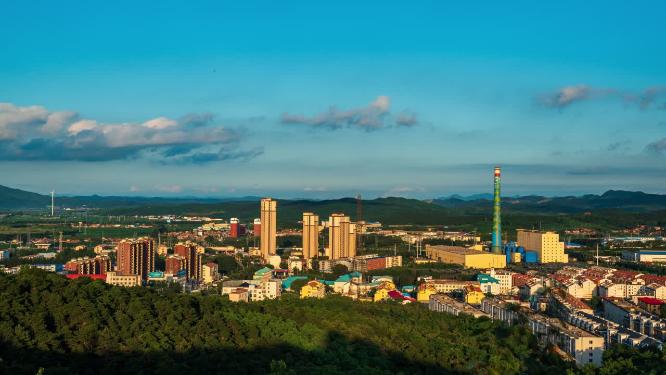 辽宁铁岭市区城市风景黄昏蓝天延时摄影