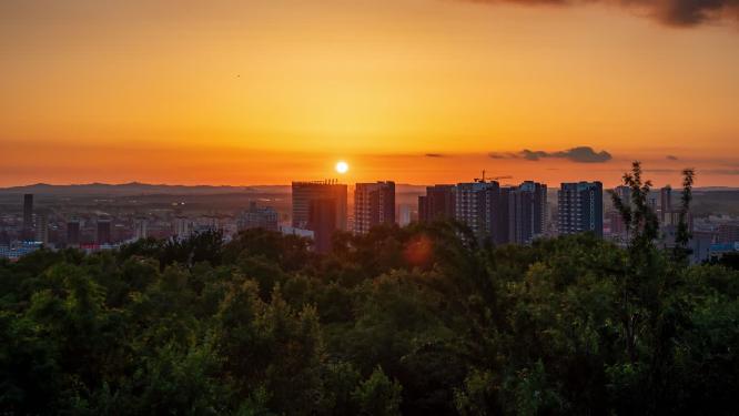 辽宁铁岭市区城市风景日落黄昏延时摄影