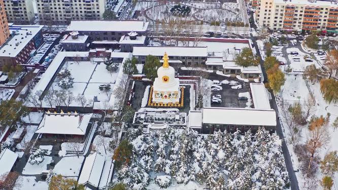 辽宁沈阳皇姑区北塔古建筑航拍雪景
