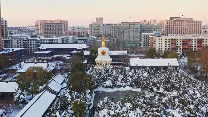 辽宁沈阳皇姑区北塔古建筑航拍雪景