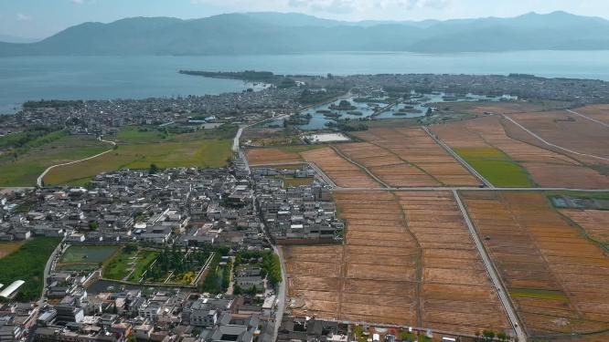 洱海海舌码头乡镇农田农耕航拍