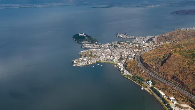 湖岸风光航拍