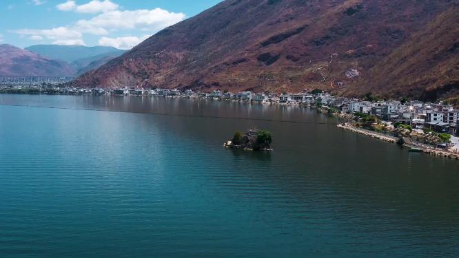 碧水连天小岛航拍