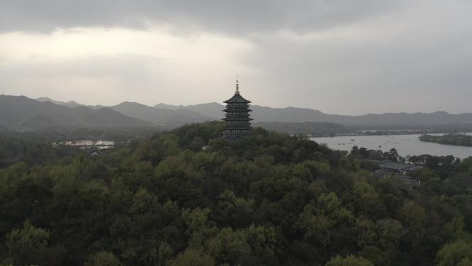 杭州西湖雷峰塔航拍