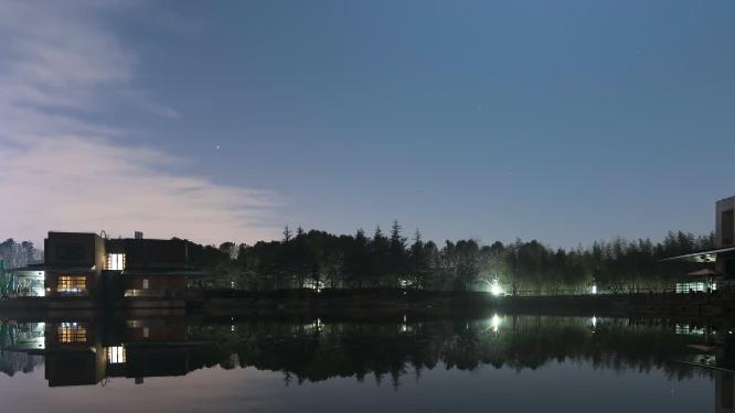 上海崇明岛湖边夜晚傍晚星空延时