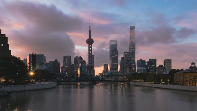 上海外滩陆家嘴日出火烧云延时