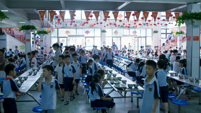 校园食堂学生用餐延时全景素材