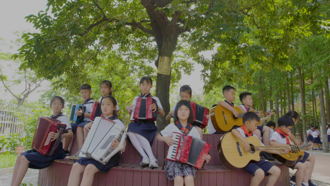 校园小学生集体乐器演奏