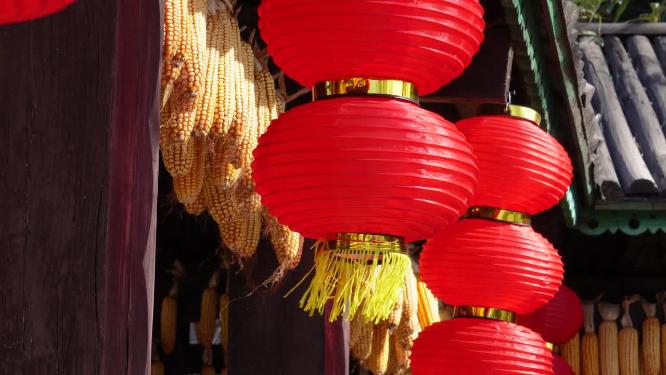 【镜头合集】大红灯笼年节喜庆氛围过年气氛五谷丰登