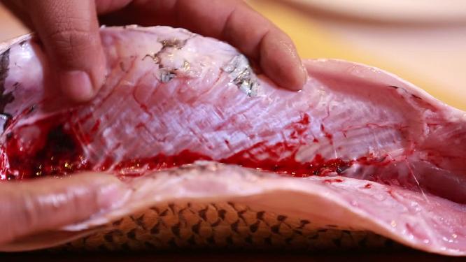 【镜头合集】打开草鱼腹腔刮去黏膜血渍