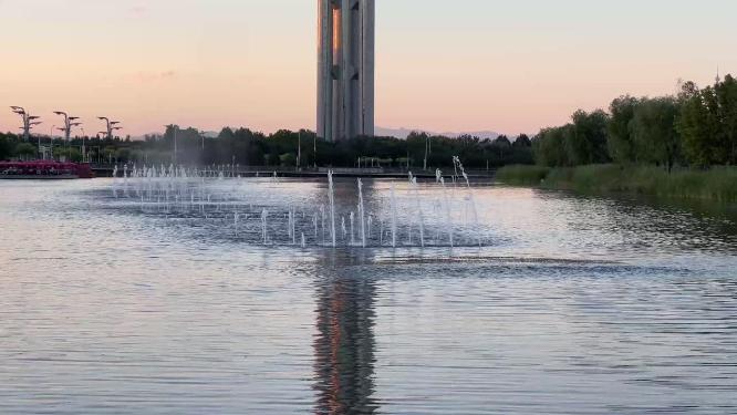 喷泉湖景湖水城市景观