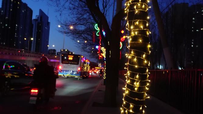节日城市路边装饰霓虹灯彩灯春节