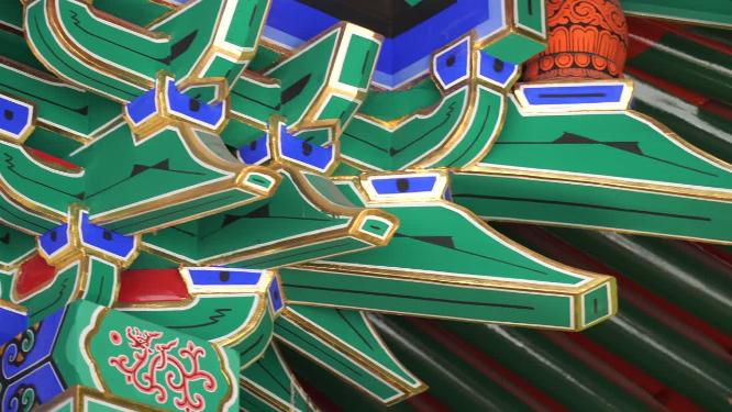 树荫林荫影子下的琉璃瓦古建筑