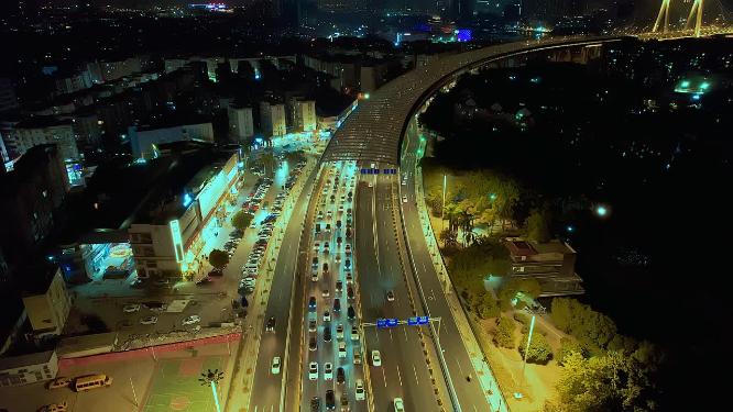 广州洛溪大桥航拍夜景素材