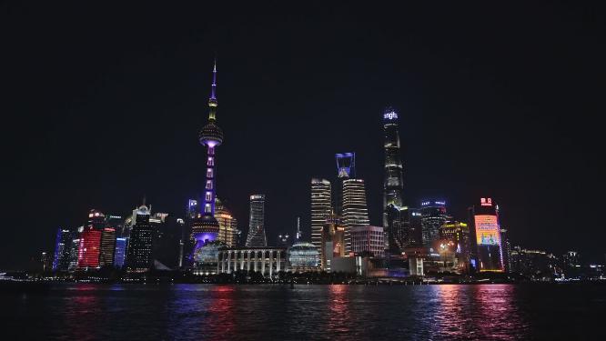 上海外滩东方明珠夜景实拍素材
