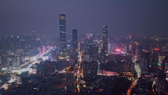 湖南长沙市中心IFS城市夜景航拍