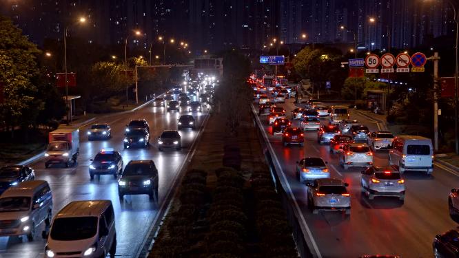 湖南长沙城市交通车流夜景实拍素材