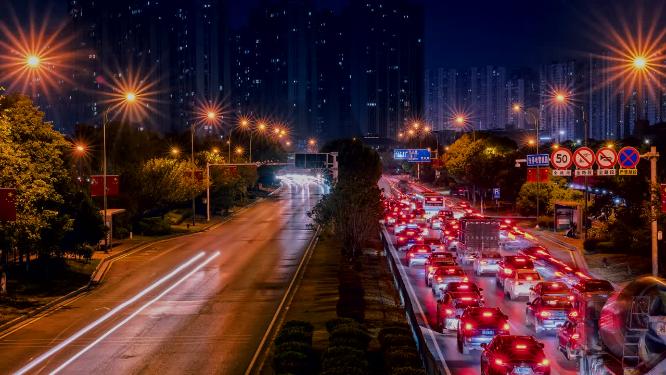 湖南长沙城市交通车流夜景延时摄影