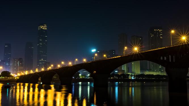 湖南长沙橘子洲大桥城市风光延时摄影
