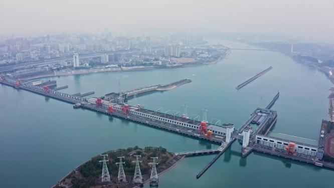 湖北宜昌葛洲坝水电站航拍