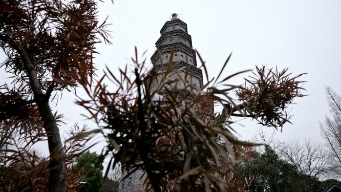 湖北荆州万寿园万寿宝塔实拍航拍视频