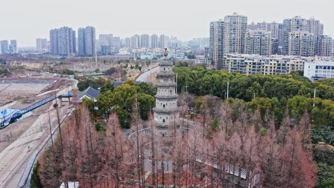 湖北荆州万寿园万寿宝塔实拍航拍视频