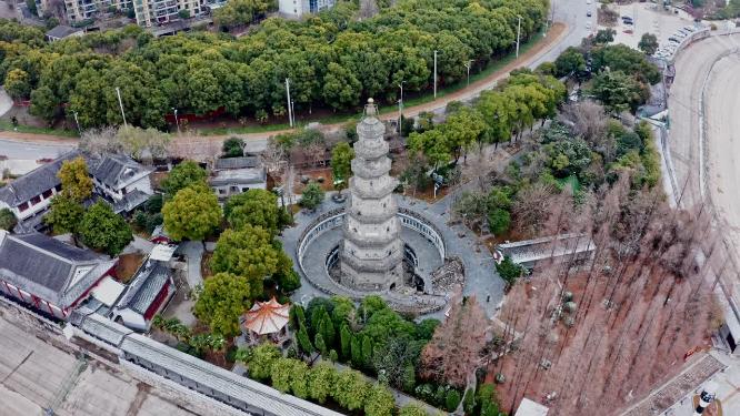湖北荆州万寿园万寿宝塔实拍航拍视频