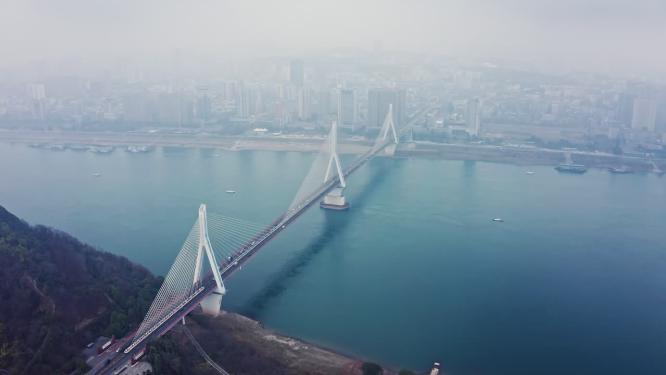 湖北宜昌夷陵长江大桥航拍