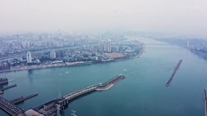 湖北宜昌葛洲坝水电站航拍