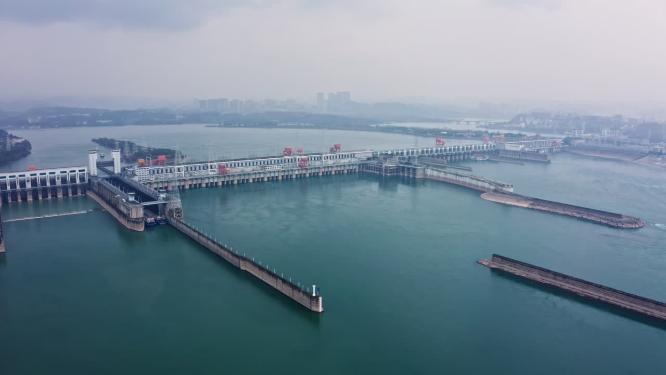 湖北宜昌葛洲坝水电站航拍