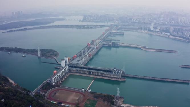 湖北宜昌葛洲坝水电站航拍