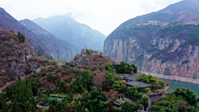 重庆奉节县瞿塘峡夔门白帝城航拍