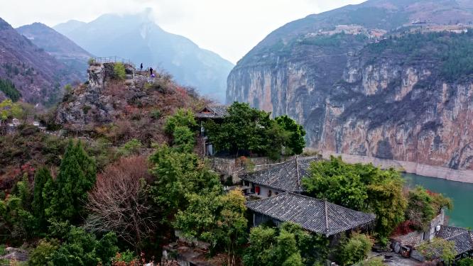 重庆奉节县瞿塘峡夔门白帝城航拍