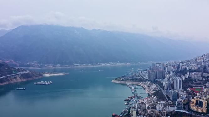 重庆巫山县城长江巫峡航拍