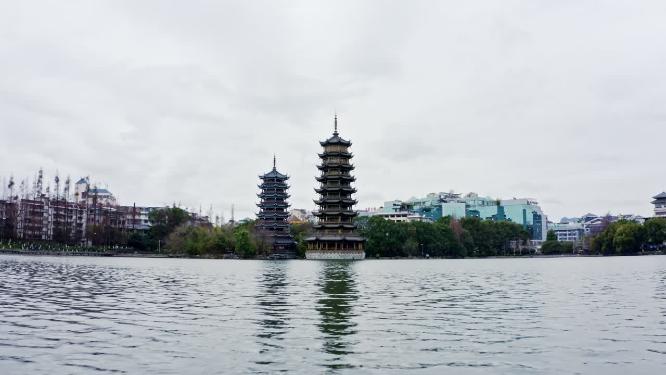 广西桂林日月双塔航拍