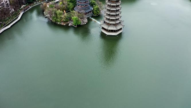 广西桂林日月双塔航拍