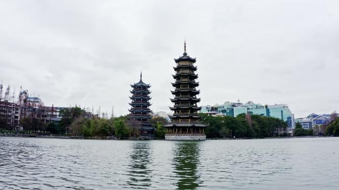 广西桂林日月双塔航拍