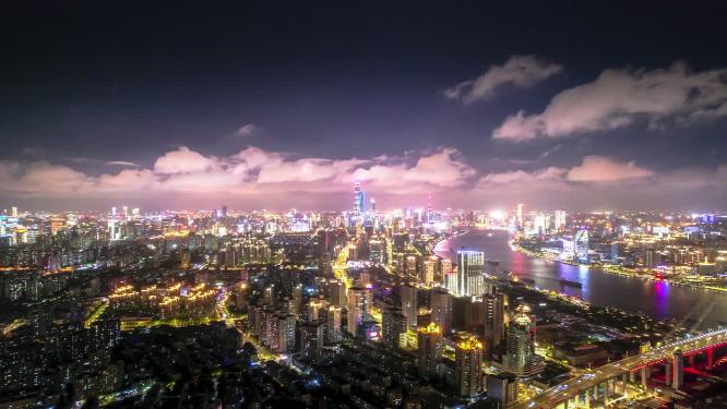 航拍上海杨浦大桥台风天延时