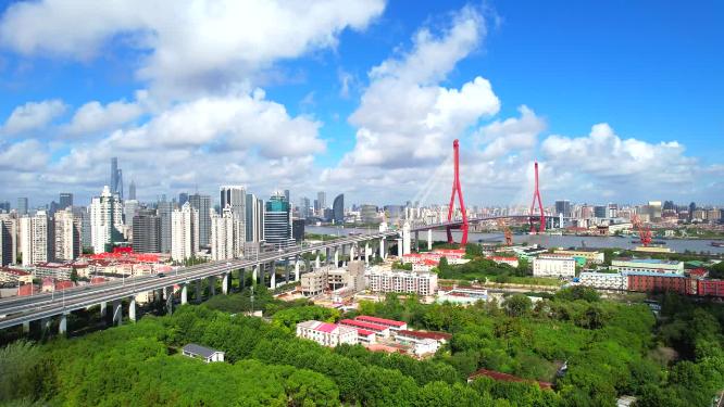航拍上海杨浦大桥 城市