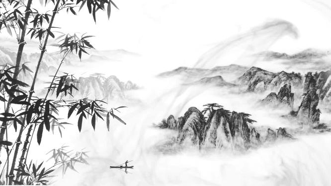 传统水墨山水竹林背景