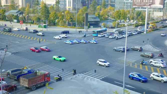 4k实拍十字路口交通素材