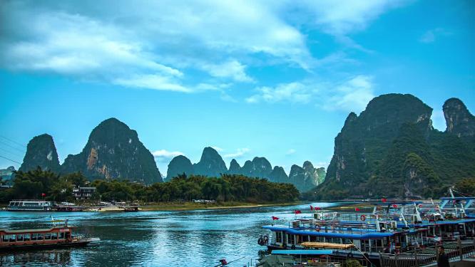 4k延时广西桂林阳朔景区码头