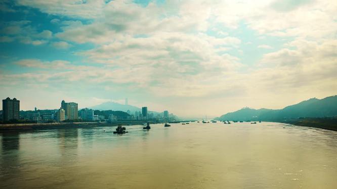 4k延时广西梧州西江晴空素材